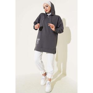 Sudadera con capucha de túnica estampada para mujer, estilo extragrande con cremallera y patrón de letras, diseño forrado de temporada de invierno y otoño - Product Image 2