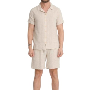 Ensemble polo et short d'été pour homme de haute qualité, en coton, tricoté, texturé, respirant, 2 pièces assorties - Product Image 1