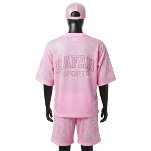 men's <b>set</b> Premium Polyester Mesh Men Short <b>Set</b> GSM Breathable Pink Sportswear Rhinestone Heat Transfer Custom Logo - Product Image 2