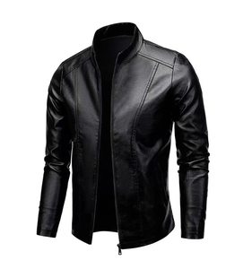 Veste en cuir noir coupe slim coupe motard classique de haute qualité 2026 pour homme, coupe sport décontractée, nouveau design, col montant - Product Image 1