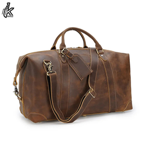 Bolsa de viaje de fin de semana de cuero vintage marrón con logotipo personalizado, bolsa de lona de cuero para hombre - Product Image 4