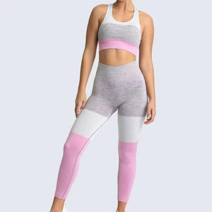 Conjunto de Yoga de Cintura Alta para Mujer, 2 Piezas, Secado Rápido, Sin Costuras, Transpirable, Elástico en Cuatro Direcciones, Sujetador Deportivo y Leggings con Cintura Elástica para Gimnasio - Product Image 1