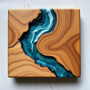 Ensemble de sous-verres promotionnels durables en bois et résine, 5 pièces, au design moderne pour la maison et le bureau - Product Image 1