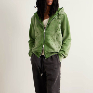 Sweat-shirt à capuche zippé vert pour homme, décontracté, en coton French Terry, avec poches, imprimé par pulvérisation, coupe classique, pour l'automne - Product Image 5