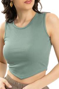 Camiseta sin mangas corta de verano a la moda para mujer Camiseta sin mangas acanalada de LICRA para informal para verano, gimnasio - Product Image 4