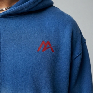 MATTIERA Sweat à capuche délavé bicolore bleu pêche pour homme, en molleton avec logo, style streetwear décontracté, personnalisable, vente en gros OE - Product Image 6
