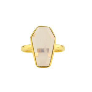 Anillo de Plata de Ley 925 de Alta Calidad con Engaste en Forma de Ataúd, Gema de Opalita Hecha a Mano, Chapado en Oro de 18K, Estilo Indio para Boda - Product Image 1