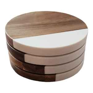 Pophorizon Bar Coaster pour boissons Sous-verres en bois modernes avec résine époxy pour cuisine maison cadeau d'anniversaire - Product Image 4