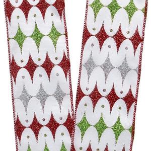 Mod Harlequin Christmas Glittery <b>Ribbon</b> <b>Wire</b>-Edged Burlap Material - Product Image 4