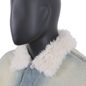 TOPSHOW Designer Custom Heavyweight Cotton Fur Collar Acid Washed <b>Vintage</b> Crop Denim <b>Jacket</b> for Men - Product Image 5