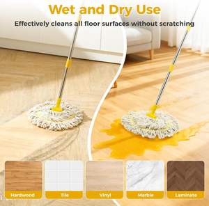 Mini serpillères en coton d'intérieur - Auto-essorage, antibactériennes, durables, manche télescopique en métal, absorption d'eau, rechargeables pour le sol - Product Image 3