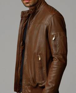 Chaqueta de cuero de piel de oveja para hombre, impermeable, transpirable, con forro interior suave y cierre de botones, para el invierno. - Product Image 1