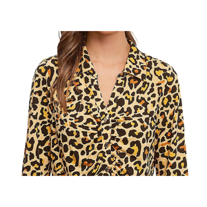 Camicia in maglia di chiffon satinato con arricciatura frontale a filo singolo, stampa floreale leopardata vintage, taglia XL, formale vintage per primavera autunno - Product Image 2