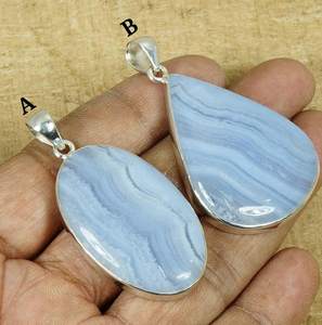 <b>Blue</b> Lace Agate Pendant 925 Sterling Silver Handmade Gemstone Jewelry Women Elegant <b>Necklace</b> Gift - Product Image 2