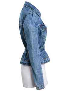 Veste en jean à rayures tricotée à manches bouffantes taille haute, streetwear décontracté, doublure en coton écologique pour femmes - Product Image 4