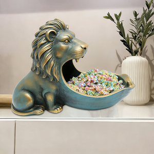 מגש מפתחות רטרו בצורת אריה עם גימור פטינה עתיק, מארגן שרף בסגנון וינטג' למטבעות ומפתחות, עיצוב בר בסגנון כפרי אמריקאי - Product Image 2