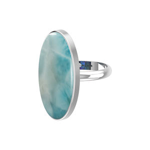 Bague de fiançailles unisexe en argent sterling 925, sertie de larimar, forme ovale, poire, style classique, énergie positive élevée - Product Image 3