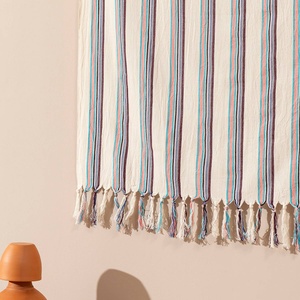 Serviette de plage turque rustique haut de gamme, rayures vert-bleu et prune, 100% coton Peshtemal, 40x70 pouces - Product Image 4