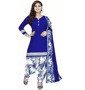 Vestido feminino Shalwar Kameez feito no Paquistão com estampa azul extravagante, novo conjunto de 2024 atacado