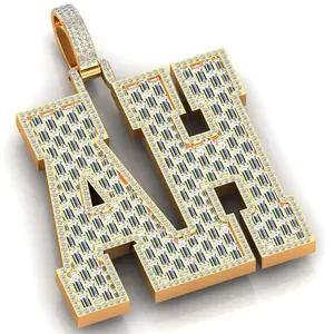 हिप हॉप ब्लिंग मोइससानाइट हीरे का पत्र चार्म्स 925 स्टर्लिंग चांदी अनुकूलित स्वयं के नाम पत्र लोगो नेकलेस पेरेंट्स
