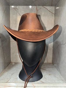 Sombrero de Vaquero de Cuero Unisex Marrón Sólido con Ala Ancha y Correa Ajustable, Estilo Casual para Exteriores, Primavera y Otoño, para Adultos - Product Image 5