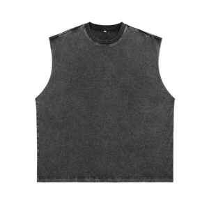 Dernier été américain Vintage lavé sans manches coton débardeur pour hommes et jeunes rue marque de mode fendue manches courtes - Product Image 5