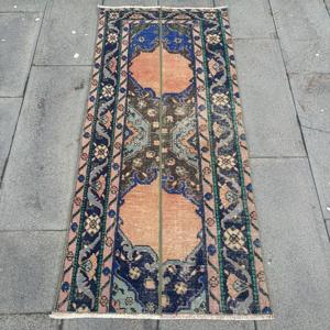 Tapis de 2,2 x 4,8 pieds, tapis turc vintage, tapis bleu style sud-ouest - Product Image 1