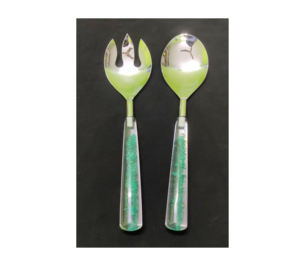 ชุดช้อนเสิร์ฟสลัด2ชิ้นเหล็กอีพอกซีเรซินสีเขียวใส - Product Image 1