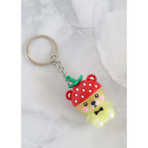 A3shop Cute <b>Bear</b> with Strawberry Top Light <b>Keychain</b> Soft Fur and <b>Plastic</b> Material for Accessories - Product Image 3
