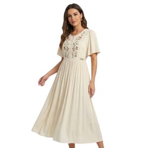 Robe longue maxi brodée florale personnalisée pour femme, style bohème décontracté en viscose, idéale pour l'été et les vacances, fabrication OEM - Product Image 3