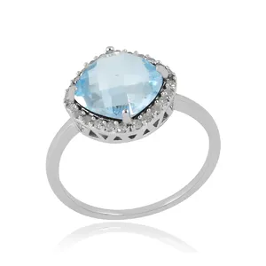 Supplier wholesale gemstone rings for girl 925 sterling silver blue topaz ring for women engagement gift trending