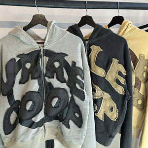 Sweat à capuche court avec broderie d'appliques Patch en détresse vintage personnalisé Nouveau pull 100% Cotton Puff Technique ODM Solid Print 3D - Product Image 2