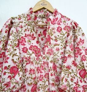 Robe longue en coton indien imprimé à la main taille libre caftan pour femmes tenue décontractée robe grande taille vêtements d'été robes Maxi - Product Image 6