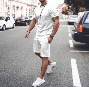 Unisex Custom 2-Piece Cotton Tracksuit Summer <b>Short</b> <b>Sleeve</b> T-shirt and <b>Shorts</b> Set Casual Print Style for Men and Women - Product Image 3
