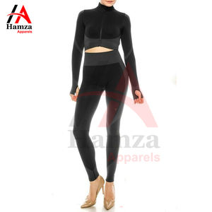 Ensemble de vêtements de sport élégant noir à manches longues avec col zippé Ensemble de yoga en tissu 200 GSM de haute qualité pour les entraînements de gymnastique - Product Image 3