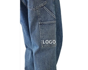 Pantalones Vaqueros de Trabajo para Hombre, 100% Algodón, Ecológicos, con Logotipo Personalizado, Estilo Holgado y Recto, Color Azul, con Múltiples Bolsillos, para Carpintería - Product Image 3