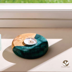 Solobeat Porte-bougie en bois massif et résine moderne fait à la main en teck Décoration d'intérieur naturelle Meubles de cuisine - Product Image 3