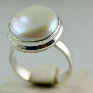 Handmade 925 Sterling <b>Silver</b> Coin Pearl <b>Ring</b> Freshwater <b>Statement</b> Promise Jewelry Gift for Her Anniversary - Product Image 5