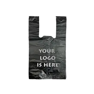 Black Color Plastic T-shirt Carrier Bag LDPE Packaging Customized Sizes Shopping Handle Bags With Bellow plastic t-shirt bag