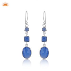 Handmade 925 Sterling Silver Blue Chalcedony Gemstone Dangle Earrings for Women Jewelry Manufacturers - Product Image 1