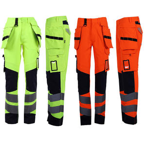 Pantalones de Trabajo de Seguridad de Algodón de Alta Calidad para Hombre, ANSI Clase 1, Alta Visibilidad, Reflectantes, con LED Intermitente, Bolsillos Exteriores para Herramientas - Product Image 1