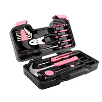 Estuche de Herramientas Básico Rosa Myrva 37x28x8cm, Kit de Herramientas Manuales para Mantenimiento del Hogar