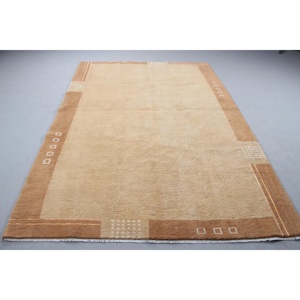 Vintage Large Rug 6,2x9,1 ft, <b>Brown</b> Beige Polka dot Rug <b>Wool</b> - Product Image 1