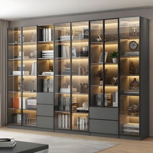 Gabinete de <span class=keywords><strong>libros</strong></span> de acero inoxidable montado en la pared certificado CE, <span class=keywords><strong>muebles</strong></span> de oficina antioxidantes duraderos <span class=keywords><strong>con</strong></span> puerta de vidrio <span class=keywords><strong>para</strong></span> el hogar y la sala de estar - Product Image 1