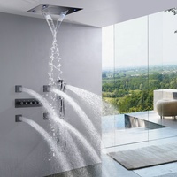 Juego de Grifos de Ducha y Bañera Negro Mate con LED Termostático, Sistema de Ducha de Techo de 14 x 20 Pulgadas con Cabezal de Cascada y Lluvia