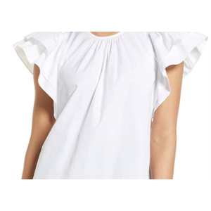 Top in Cotone Popeline Halogen(R) da Donna con Maniche a Volant, Colletto Arricciato in Lino, Elegante e Casual, Bianco, Taglia XL, per Primavera - Product Image 2