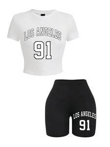 เสื้อทรงสลิมฟิตสำหรับผู้หญิงชุด2ชิ้นแบบลำลองสำหรับผู้หญิงเสื้อตัวสั้นแบบสั่งทำพิมพ์ลาย - Product Image 2