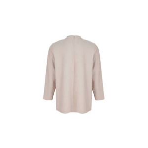 Knitted Beige Crew Neck Blouse-Vintage Casual Summer <b>Top</b> with Logo Print - Product Image 3