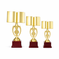 Nouveau Trophée Livre Ouvert en Plastique Doré 2026, 37,5 cm, 33 cm, 27,8 cm, avec Logo Personnalisé, Récompense pour Compétition Académique Scolaire, Base Bordeaux, Vente en Gros