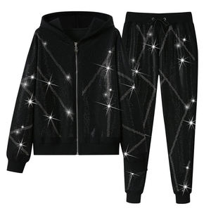 Custom <b>Oversized</b> Rhinestone Tracksuit 100% cotton <b>Fleece</b> High Quality GSM Tracksuit For Streetwear Or Casualwear For Unisex - Product Image 1